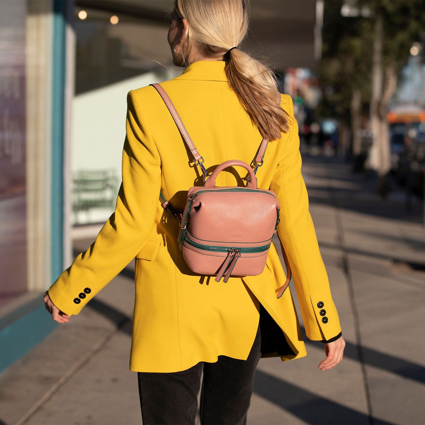 SUSU Pink Leather Backpack Purse for Women Convertible Crossbody Bag