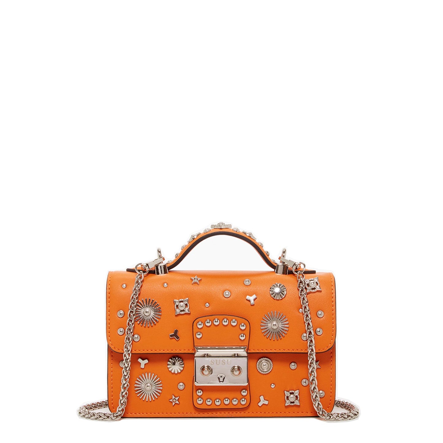 SUSU Studded Small Leather Crossbody Bag Orange Purse Cute Handbag